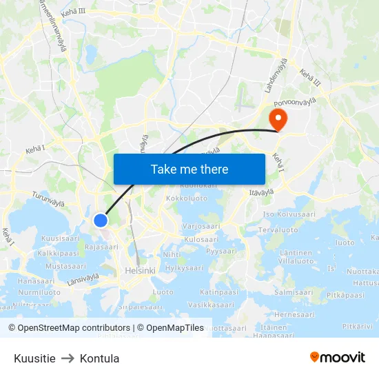 Kuusitie to Kontula map