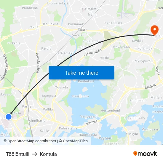 Töölöntulli to Kontula map