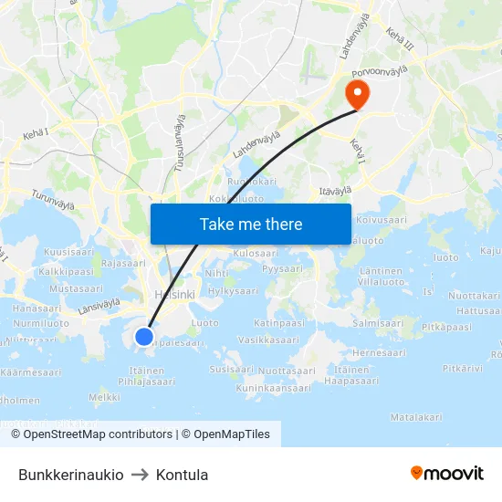 Bunkkerinaukio to Kontula map