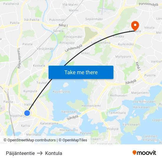 Päijänteentie to Kontula map