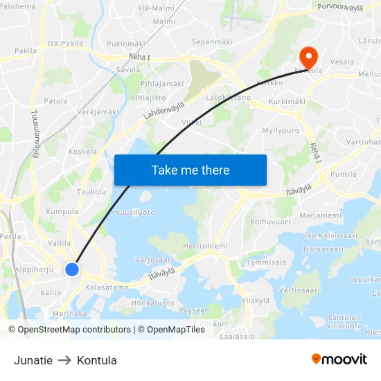 Junatie to Kontula map