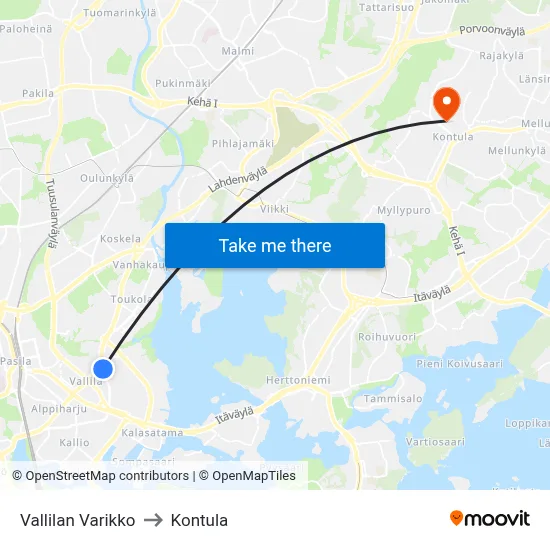 Vallila Depot to Kontula map
