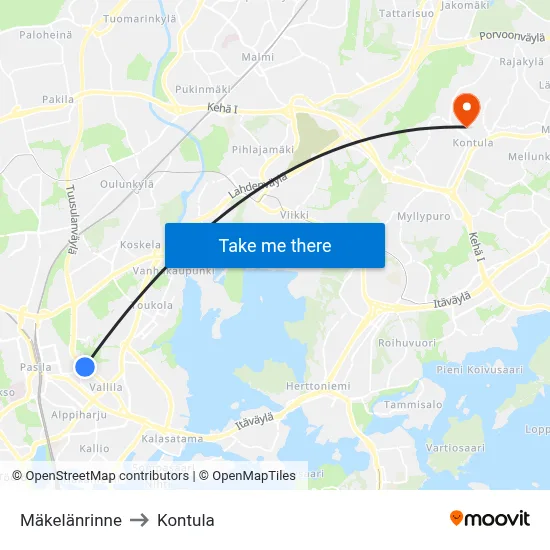 Mäkelä Slope to Kontula map