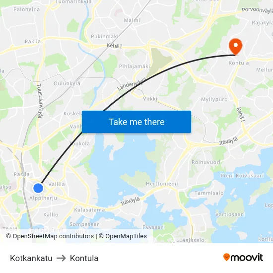 Kotkankatu to Kontula map