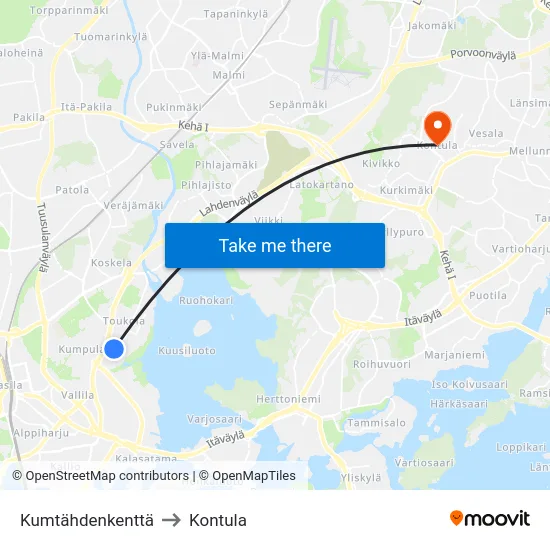 Kumtähdenkenttä to Kontula map
