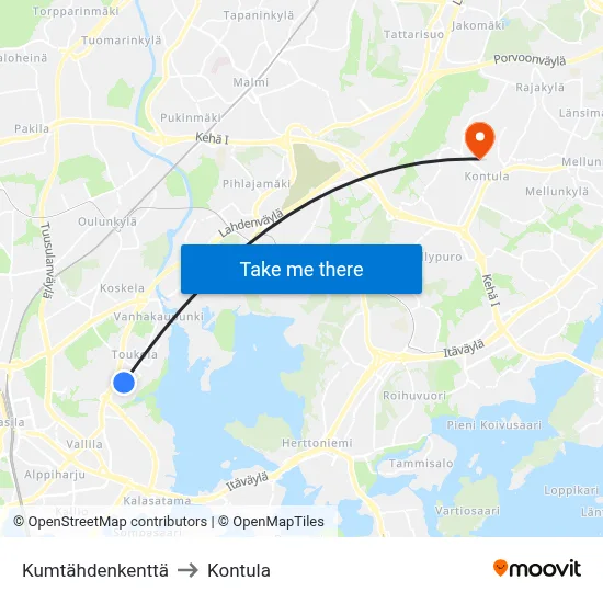 Kumtähti Field to Kontula map