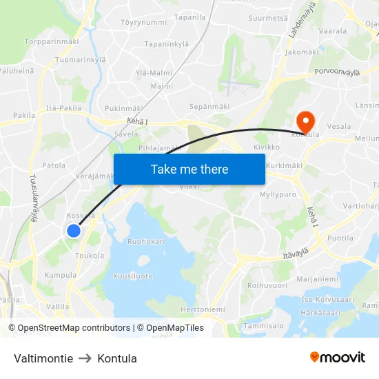 Valtimontie to Kontula map