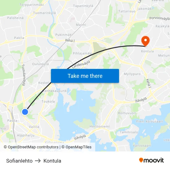 Sofianlehto to Kontula map