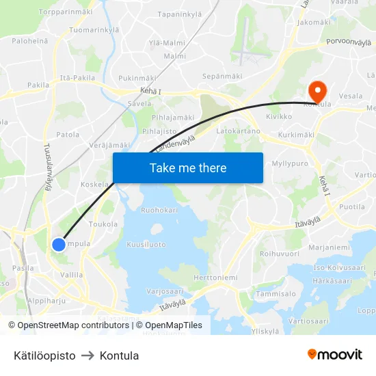 Kätilöopisto to Kontula map