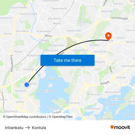 Intiankatu to Kontula map