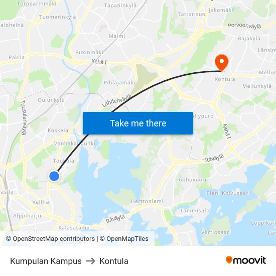 Kumpula Campus to Kontula map