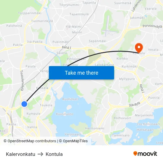 Kalervonkatu Street to Kontula map