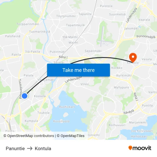 Panuntie to Kontula map