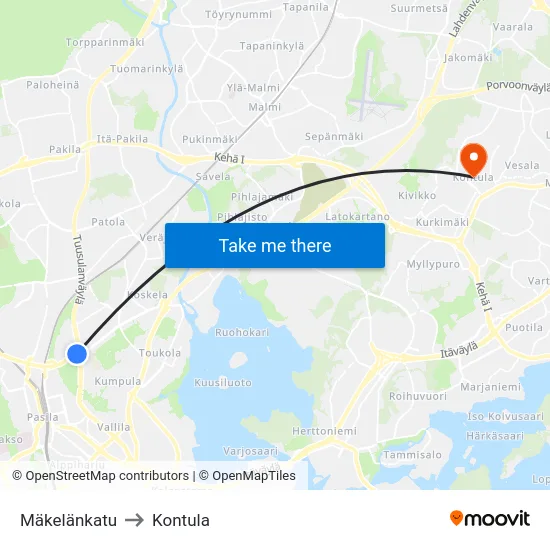 Mäkelänkatu to Kontula map