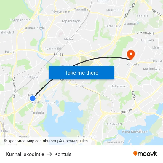 Municipal Home Road to Kontula map