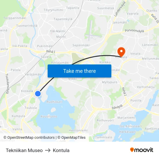 Tekniikan Museo to Kontula map