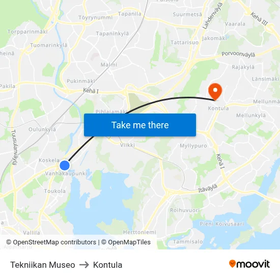 Museum of Technology to Kontula map