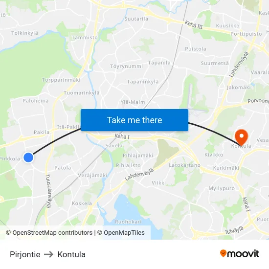 Pirjontie to Kontula map