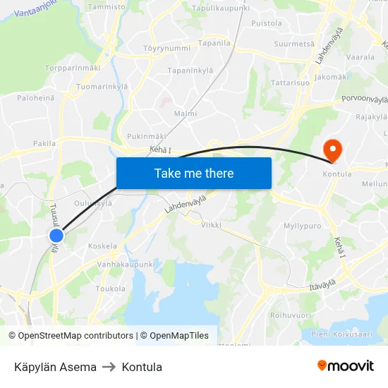 Käpylä Station to Kontula map