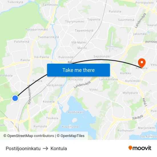 Postiljooninkatu to Kontula map