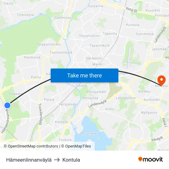 Hämeenlinnanväylä to Kontula map