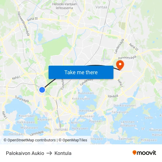 Palokaivon Aukio to Kontula map
