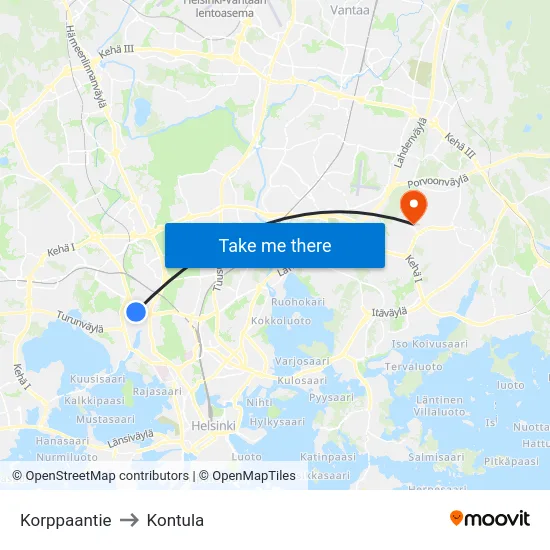 Korppaantie to Kontula map