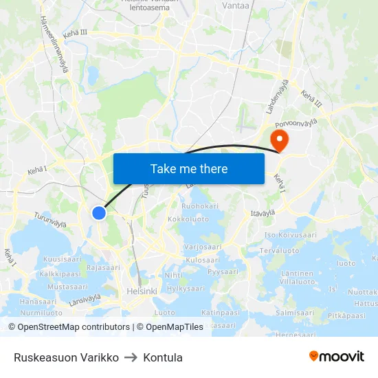 Ruskeasuon Varikko to Kontula map