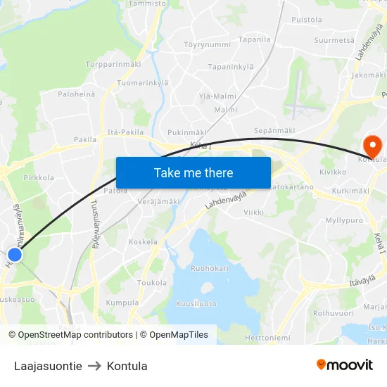 Laajasuontie to Kontula map