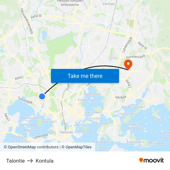 Talontie to Kontula map