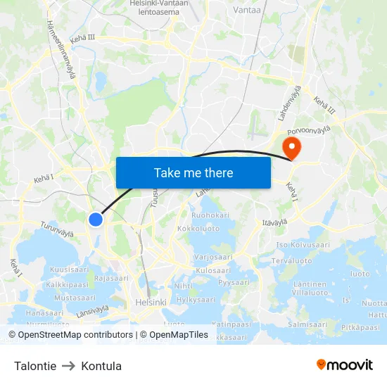 Talontie to Kontula map