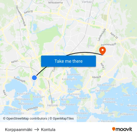 Korppaanmäki to Kontula map
