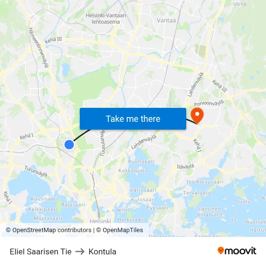 Eliel Saarisen Tie to Kontula map