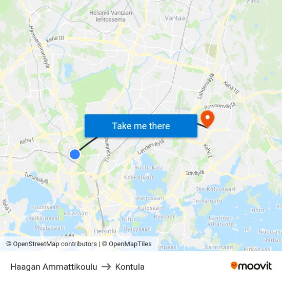 Haaga Vocational School to Kontula map