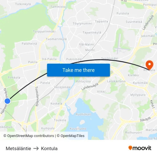 Metsäläntie to Kontula map