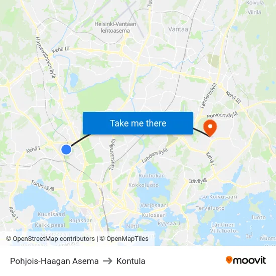 Pohjois-Haagan Asema to Kontula map