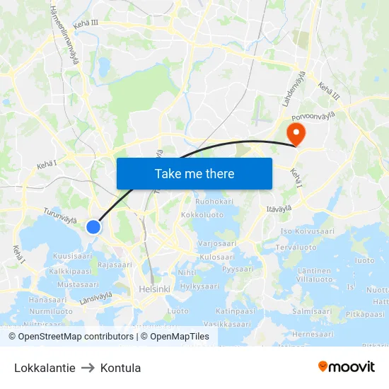 Lokkalantie to Kontula map