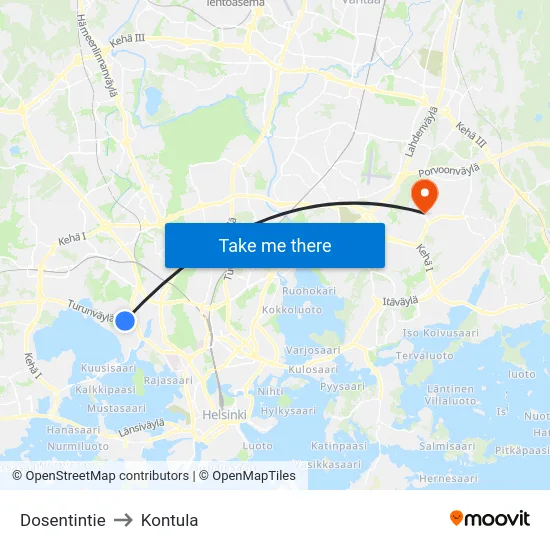 Dosentintie to Kontula map