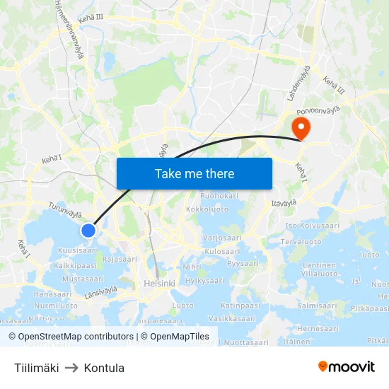 Tiilimäki to Kontula map