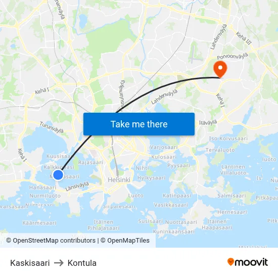 Kaskisaari to Kontula map
