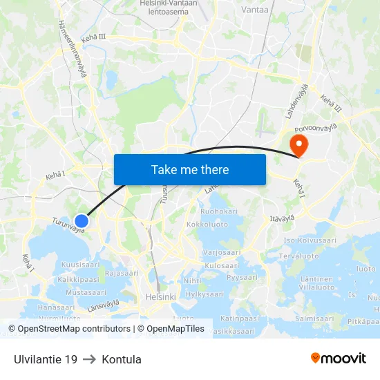 Ulvilantie 19 to Kontula map