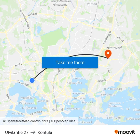 Ulvilantie 27 to Kontula map