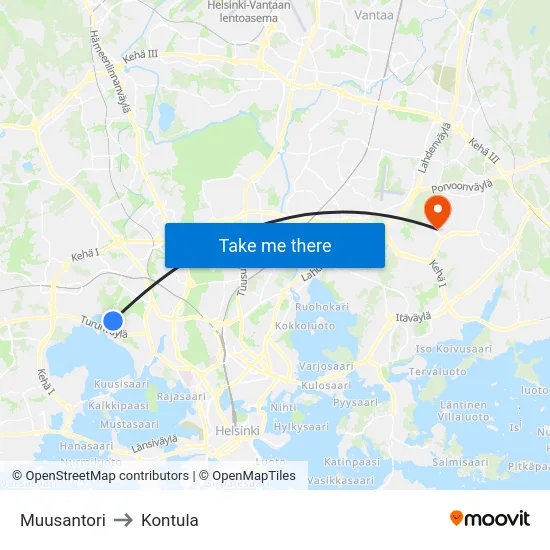 Muusantori to Kontula map