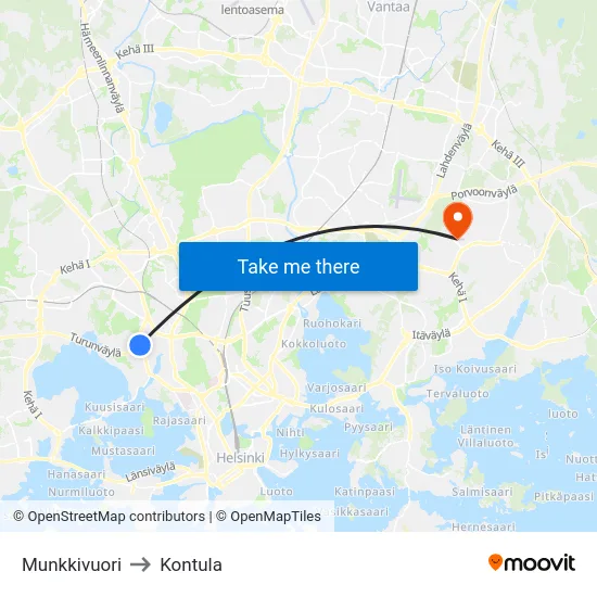 Munkkivuori to Kontula map