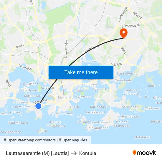 Lauttasaarentie (M) [Lauttis] to Kontula map