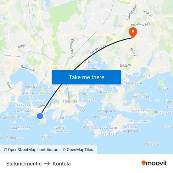 Särkiniementie to Kontula map
