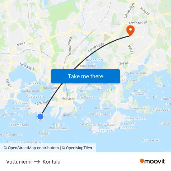 Vattuniemi to Kontula map