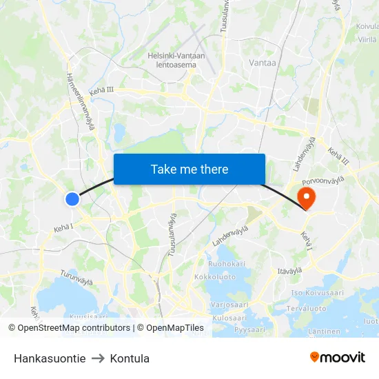 Hankasuontie to Kontula map