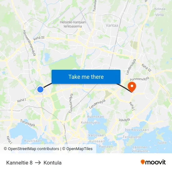 Kanneltie 8 to Kontula map