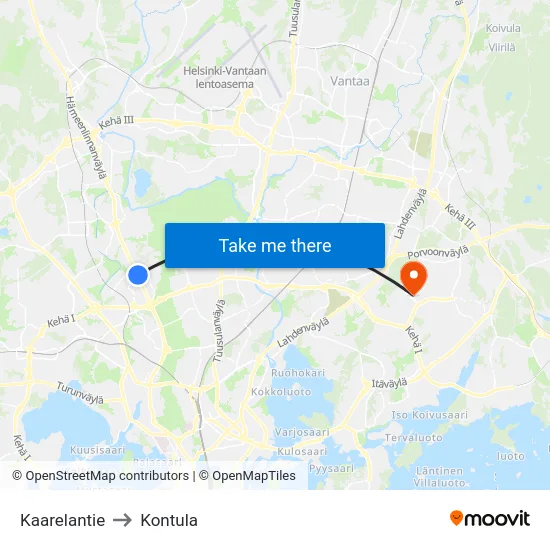 Kaarelantie to Kontula map